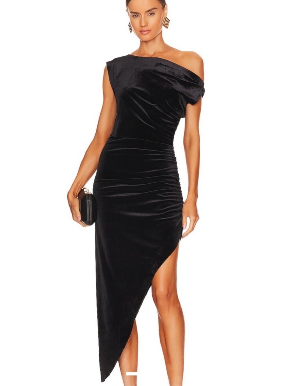 Norma Kamali Black Velvet Drop Shoulder Side Drape Gown Maxi Dress Small
